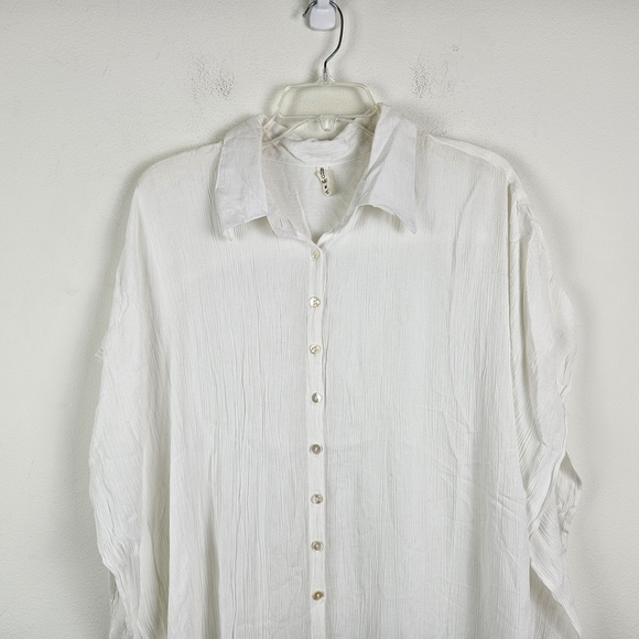 BOHO ME Button Tunic Kimono Top Size M White Oversized  Coverup - Picture 3 of 7